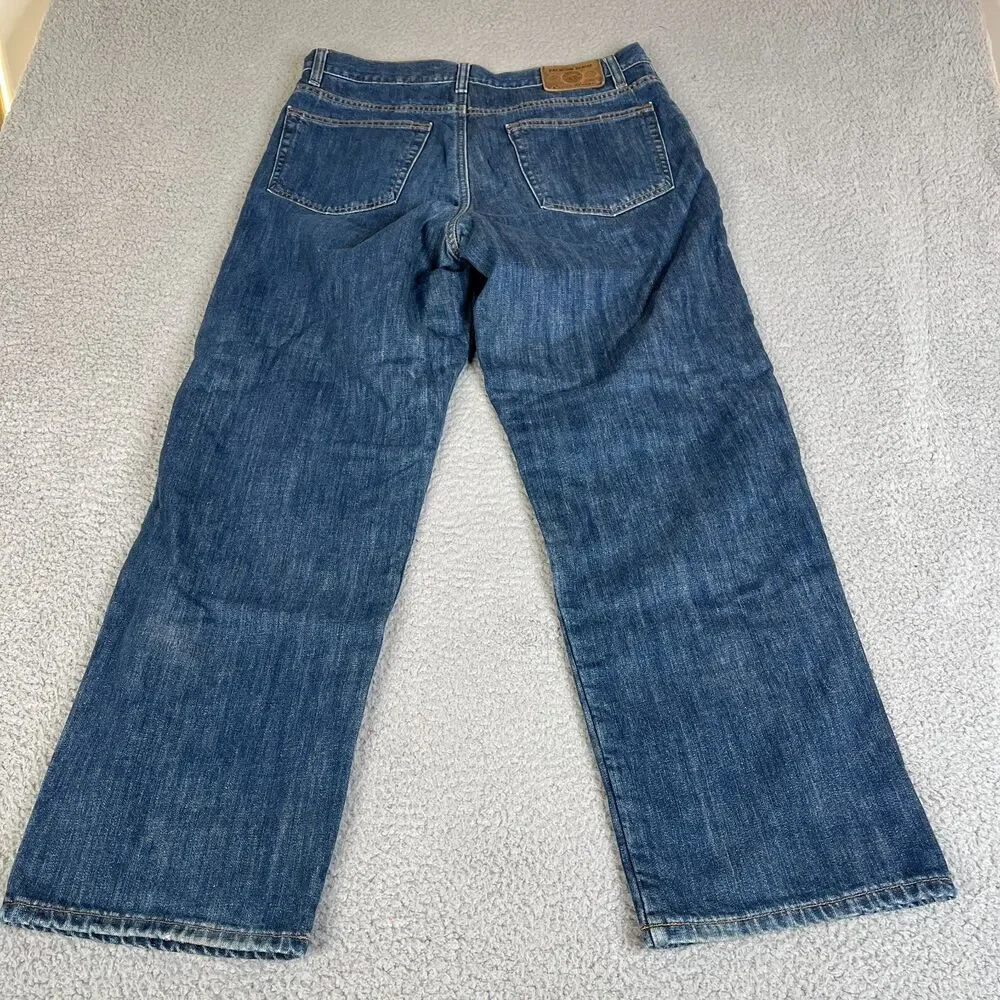 EDDIE BAUER Flannel Lined Jeans Mens 34x32 Blue Relaxed Red Plaid Outdoor Cowboy